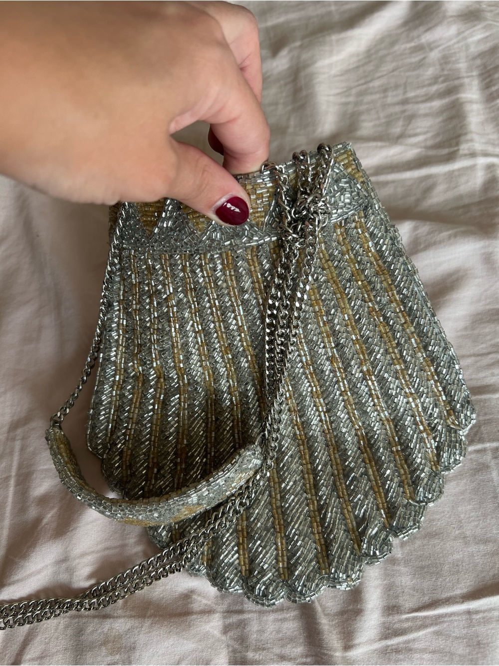 Zara Silver & Gold Beaded 🐚 Evening Clutch with Chain Strap - Picture 3 of 9